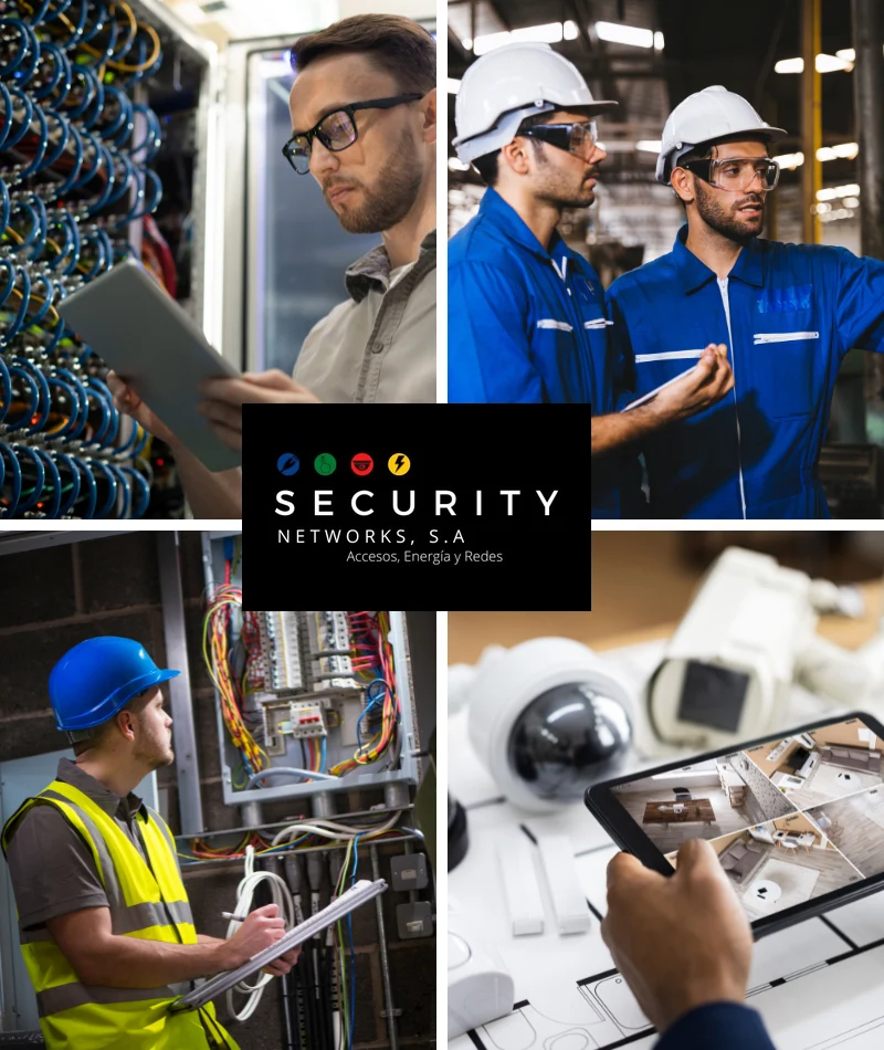 Técnicos de Security Networks trabajando en redes, electricidad y video vigilancia